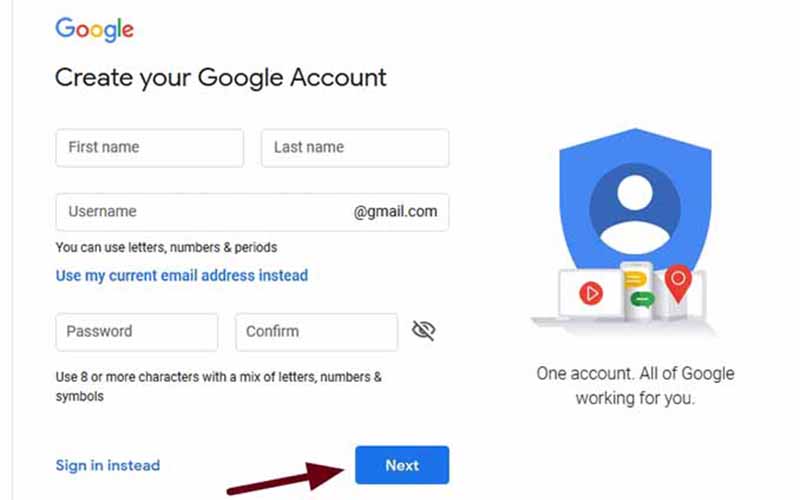 Google account signup